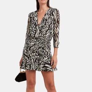 VERONICA BEARD Kiran Silk Animal Print Mini Dress. Size 0. Black & White